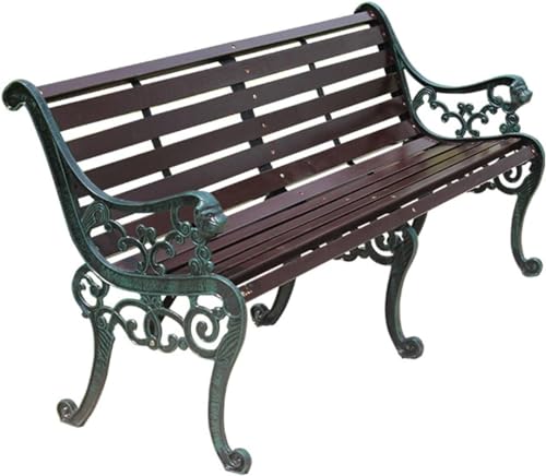 ERoomQ Outdoor GThe Bench,Outdoor GThe Park Patio Bench, Rust Resistant Cast Iron Frame Patio Lawn Bench, Weather Resistant Solid Wood Leisure Slatted Seat