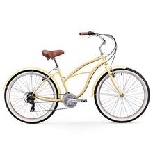 sixthreezero Women's 21-Speed Beach Cruiser Bicycle Cream w/ Brown Seat/Grips