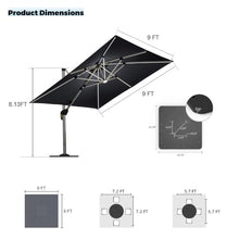 108'' Square Lighted Cantilever Umbrella With Steel Plate Base,Gray