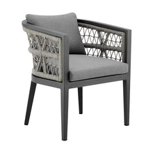 Armen Living Zella Outdoor Patio Dining Chair Set of 2 Aluminum Light Gray Rope with Earl Gray Cushions