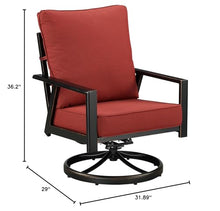 Oakland Living Pair of Black Aluminum Patio Deep Seating Swivel Rocker Club Chairs with Red Cushions