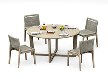 WholesaleTeakFurniture Grade-A Weathered Teak Wood 4 Seater 5 Pc Dining Set: 60" SEMA Round Table and 4 SEMA Armless Chairs #21Se3500