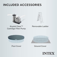 Intex 26731EH 18ft x 48in Outdoor Prism Frame Above Ground Swimming Pool Set with Cover, Ladder, Filter Pump, and 6 Replacement Filters, Gray