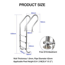 Underground Swimming Pool Ladder, Pool Equipment Climbing Ladder, 250kg Load Capacity, Suitable for Spas and Water Parks(3 Steps)