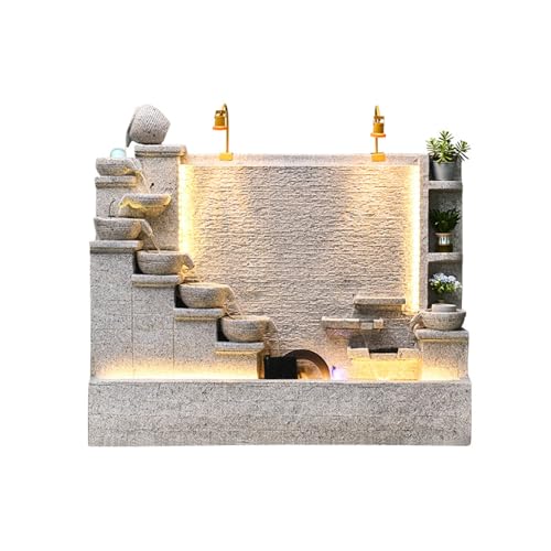 Elegant Stone Waterfall Fountain with LED Lights and Planter Shelves – Dual Sides for Indoor and Outdoor Zen Garden Decoration, 63 inch-79 inch Height Options(A+Stone Color)