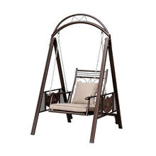 Outdoor Porch Swing with Metal Frame, Heavy Duty Waterproof Patio Swings with Seat Cushion, Galvanized Steel Chains, Non-Slip Foot Pad for Garden Backyard Poolside Lawn(Brown)
