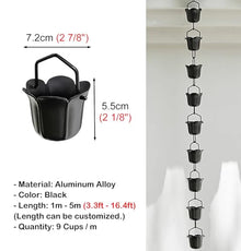 YUSIWOAL Japanese Style Rain Chain 7.2 Ft Black Aluminum Gutter Downspout Alternative with S Hook(7m (23ft))