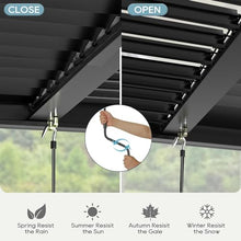 GS CHIER Outdoor Louvered Pergola 10' x 10' Adjustable Roof Black with Curtain