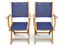 Teak Folding Chair with arms Sling Seat - Pair (Navy)