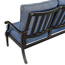 Oakland Living Black Aluminum Patio Deep Seating Outdoor Sofa Couch with Blue Cushions