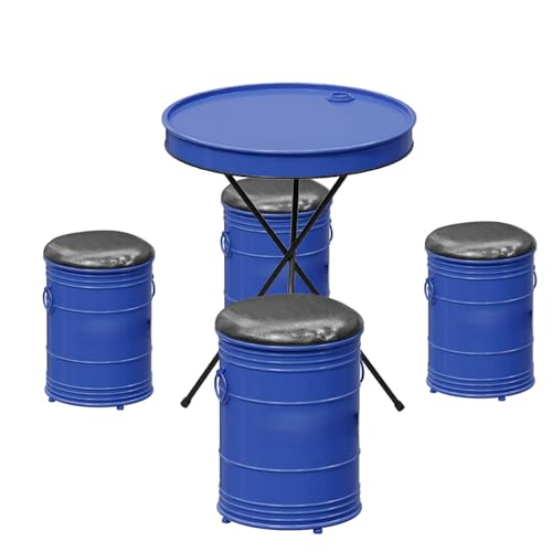 TBJEN Outdoor Club Bistro Bar Sets,Round Metal Paint Bucket Footstool, Furniture, Set, Patio Table and Chair 4 Pieces,Personalized,Industrial Style,Commercial(F)