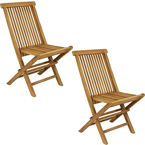 Sunnydaze Hyannis Wooden Teak Folding Chairs, Light Brown Finish, Set of 2