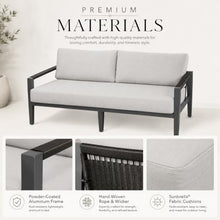 Outdoor Couch Elementi Laguna Patio Sofa, 3 Seat Outdoor Patio Furniture Sofa with Aluminum Rope Wicker Frame and Sunbrella Canvas Granite 5402 Cushions, Dark Gray, 80 x 35.8 x 38.5 in