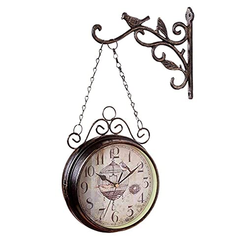 saditesdk Wall Clock, Outdoor Wall Clock Weatherproof, Double-Sided Garden Wall Clocks, Outdoor Wrought Iron Garden Ornaments, Easy to Read，