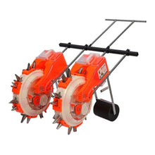 Hand Push Double Row Seeder, Garden Push Seeder Planter, Simultaneous Sowing and Fertilization, Garden Seed Planter Spreader for Farms and Gardens(7 Mouths)