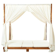 Xolmizyn Double Sun Lounger with Canopy and Curtains, Solid Acacia Wood Outdoor Daybed for Garden Patio, Adjustable Headrest Foldable 2-Person Lounge Chair, Cream White