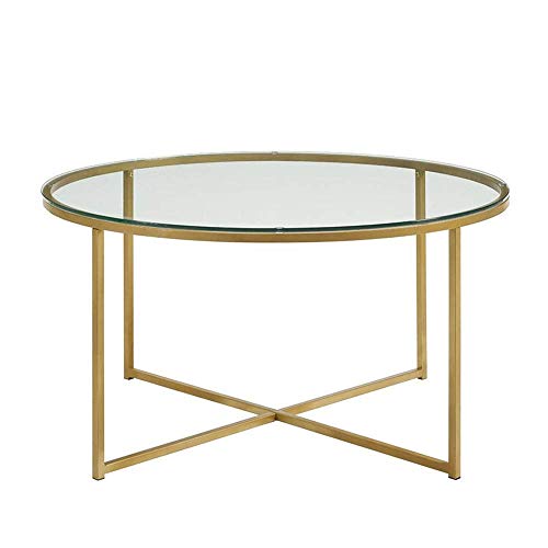GAAHRQQQ End Tables Round Coffee Table Tempered Glass + Gold Iron e Living Room Side Table Sofa Table Balcony Garden Leisure Table 23.6''x17.7''