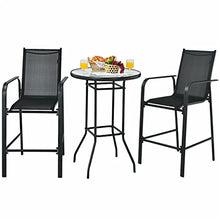3 PCS Outdoor Patio Bar Table Stool Set Height Tempered Glass Top Suitable for Garden, Patio, Poolside, Backyard and More