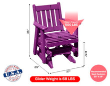 Ecommersify Inc Amish Craftsmanship Made in USA 2FT Heavy Duty Poly Lumber Wood Porch Glider Premium Colors HDPE with No Wood fibers Mission English Series Design 500 lbs Limit Solid-Purple