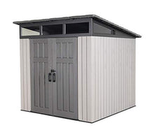 Lifetime 8.3 x 8.3 Ft Modern Outdoor Storage Shed with Clerestory Windows, Steel Reinforced, Lockable Doors, Adjustable Shelf and Wall Hooks, UV-Protected, Gray