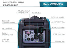 Konner&Sohnen Gas Inverter Generator - 5500 Watt, 120V/240 V, Portable and Lightweight, Super Quiet with Pure Sine Wave and CO Sensor (German brand, model: KS 6000iES CO)