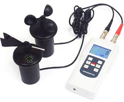 HFBTE Multi Functional Anemometer 3-Cup Wind-Gauge Wind Speed Meter Sensor Wind Anemometer with Data Memorized 24 Groups Measure Air Velocities Wind Speeds Temperature Etc