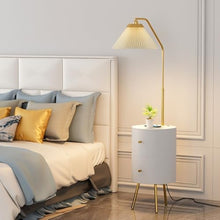 ZHONGCHENGWU Floor Lamp Modern Round LED Nightstand with Charging Station & 3-Color Bulb, 2 Wood Drawers(White)
