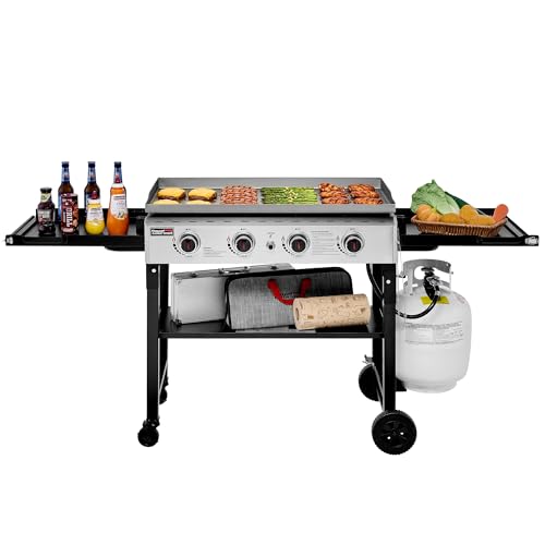 Royal Gourmet GB4001F 4-Burner Propane Griddle for Outdoor, Folding Shelves