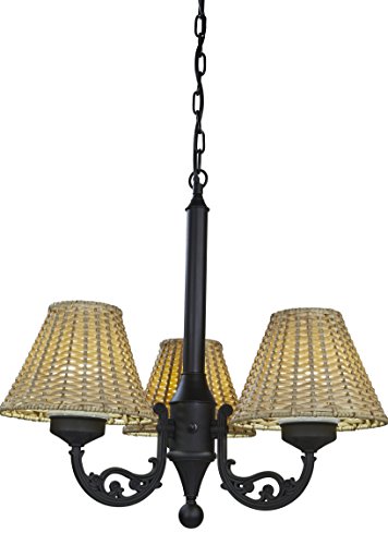 Patio Living Concepts, 25"H, Versailles Outdoor Chandelier with Stone Wicker Shade, Aluminum, Black