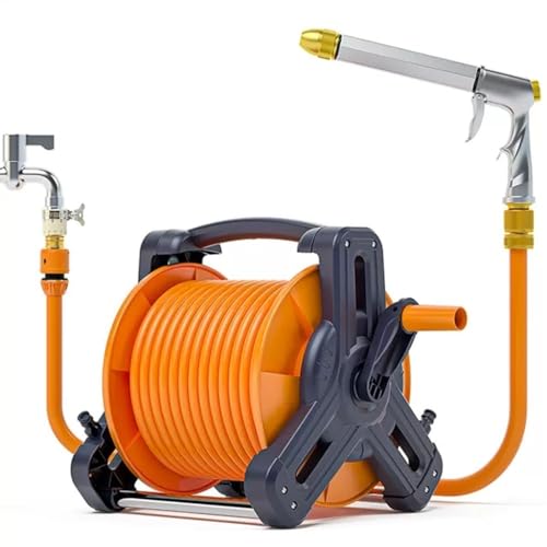 Wall Mounted Water Pipe Bracket for Hose Reel Truck, Portable Hose Reel for Household Floor Flushing Hose Truck, Sprinkler Tool (Hose Cart+30m Pipe)