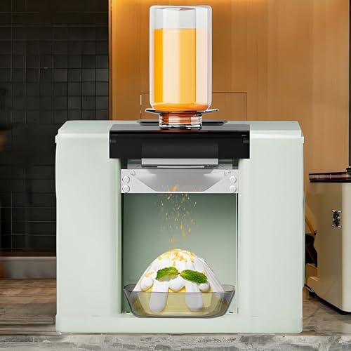 Snow Ice Machine,Snowflake Ice Machine with 750ml Feed Cup,3 Portions Preset Dispensing,Intelligent Speed Control,Adjustable Ice Thickness,Make Fluffy Snow Ice Directly from Juice & Milk Green