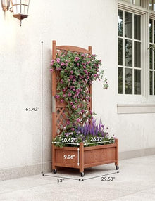 61.5 Inches Raised Garden Bed With Diamonds Lattice Trellis, Galvanized Mobile Outdoor Planter Box for Climbing Plants/Vines, Freestanding Planter Container With Drainage Holes, Optional Wheels