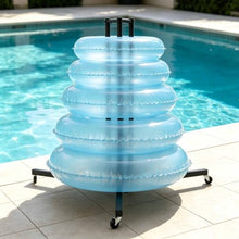Asiwnshw Rolling Pool Float Storage Organizer, Swim Ring & Float Storage Rack, Swimming Equipments Drying Stand, Portable Stand Holders for Floats, Raft, Towel, Tools (Iron)