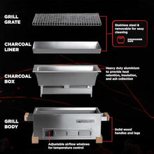 The Bincho Grill 16" Mini Yakitori Grill – Stainless Steel Mini Tabletop Charcoal BBQ with Charcoal Box, Optimized Airflow & Cool-Touch Base - Perfect for Japanese Grilling, Skewers, Meat, Seafood