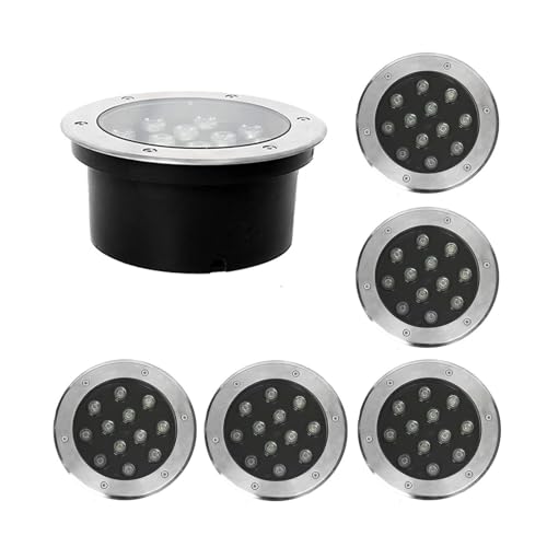 QICBYING 6PCS Landscape Lights - Outdoor Buried Lights, AC85-265V IP66 Waterproof Recessed LED Spotlight, Round Ground LED Spotlight, for Villas Stair Step Lawn Lighting(Blanc,15W)