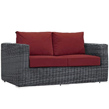 Modern Contemporary Outdoor Patio Lounge Sectional Sofa Set, Rattan Wicker, Grey Red