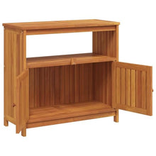 KGFHERENB Patio Console Table 31.5"x13.8"x29.5" Solid Acacia Wood Outdoor Sofa Table with Storage Shelf and Cabinet Doors for Entryway Garden Backyard Indoor