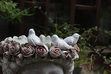 Statues Garden Ornaments Outdoor Vase Figurines Home Furnishing Decor Three Little Birds Stand On The Head of A Girl Wearing A Wreath Flower Pot Gray