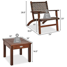 DUYHBAWRS 3PCS Outdoor Patio Rattan Furniture Set Solid Wood Frame Chair Coffee Table