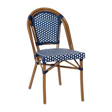 Flash Furniture Bordeaux Indoor/Outdoor Commercial Bistro Set - Tempered Glass Top Table - 4 Chairs - PE Rattan - NAT Bamboo Print Aluminum Frame - Navy/White