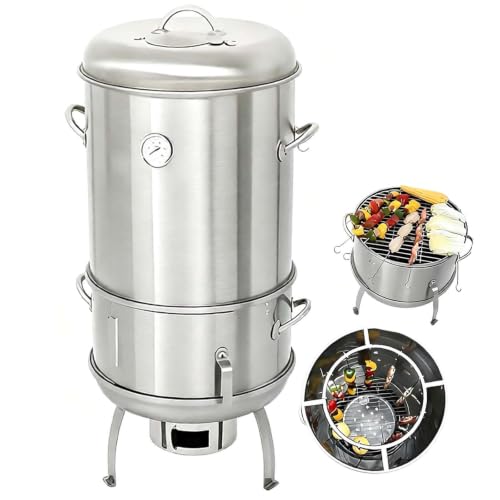 Outdoor Vertical Barrel-Style Charcoal Grill with Thermometer