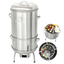Outdoor Vertical Barrel-Style Charcoal Grill with Thermometer