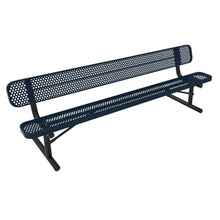 COATEDOUTDOORFURNITURE Bench, Dark Blue, Punched, 8Ft, with Back