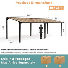 Pamapic 10x24FT Wall Mounted Gazebo, Hardtop Lean to Gazebo with Aluminum Frame & UV Resistant Polycarbonate Roof, Outdoor Patio Awning for Deck, Porch, Lawn & Backyard