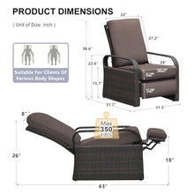 Skypatio Outdoor Wicker Recliner, Patio Recliner Adjustable Chair with 5.5" Thick Cushions and Ottoman, UV/Rust/Weather Resistant/Aluminum Frame/Hand Woven, Brown Color