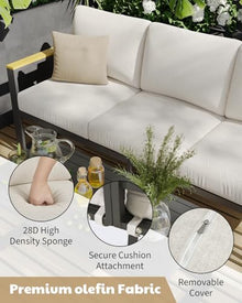7 Seats Aluminum Outdoor Patio Conversation Sets with Coffee Table, 6 Pieces Metal Conversation Sectional Furniture Sofa for Balcony, Garden, Deck, Backyard,Beige