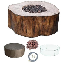 Elementi Manchester Gas Fire Pit Cast Concrete Fire Table, Outdoor Fire Pit Electronic Ignition | Canvas Cover, Lava Rock Included | Free AMS Wind Guard | Red Wood (Natural Gas)