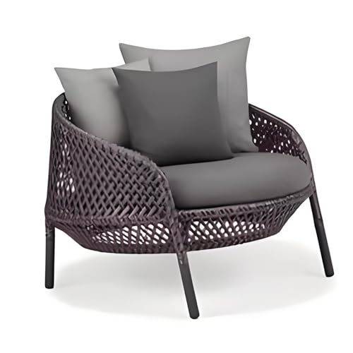 Apk i bc Terrace Rattan Single Creative Leisure Chair, Lightweight and Easy to Move, Suitable for Outdoor Seaside Use, Equipped with 3 Pillows and 1 Cushion(Black,80 * 85 * 70)
