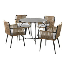 Alburgh All-Weather Outdoor Bistro Set with 4 Mixed-Materials Rope Chairs, Cushions and Modern 30 in. H Weather-Resistant Bistro Table - Patio Furniture Seating & Table Set
