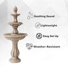 XBrand 51" 3-Tier Outdoor Water Fountain with Pineapple Top – Beige Freestanding Garden Waterfall with Pump, Auto Shut-Off, and Fiber Resin Build – Lawn & Patio Decor